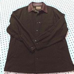 Cabela's Wool Blend Jacket with Leather Collar, Size Large